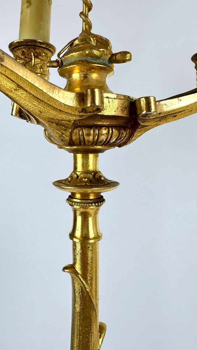 Paire de candélabres à la grue en bronze doré, modèle bambou — photo 5