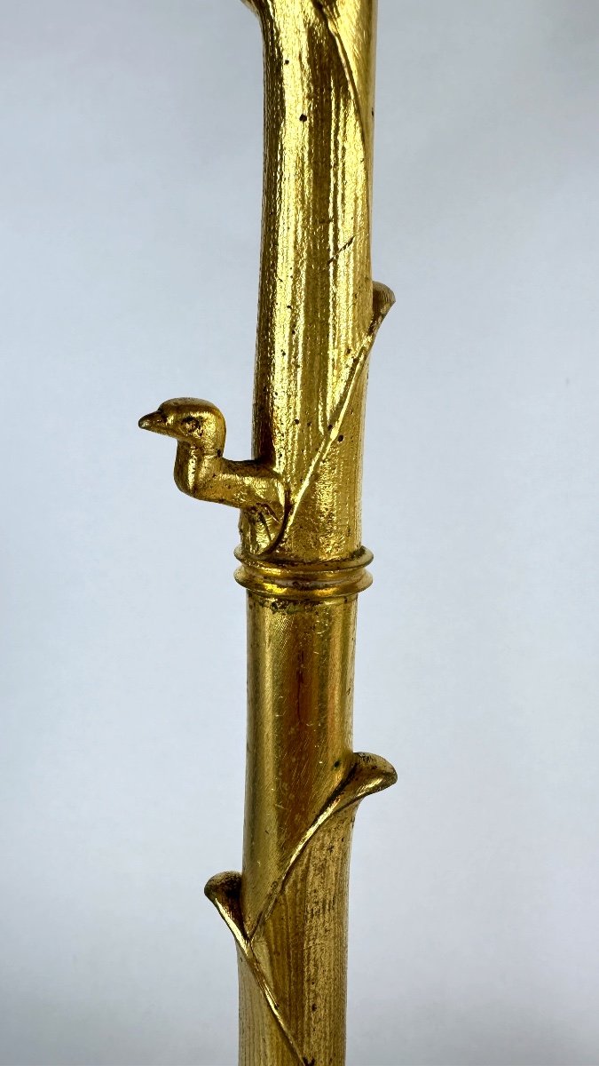 Paire de candélabres à la grue en bronze doré, modèle bambou — photo 6