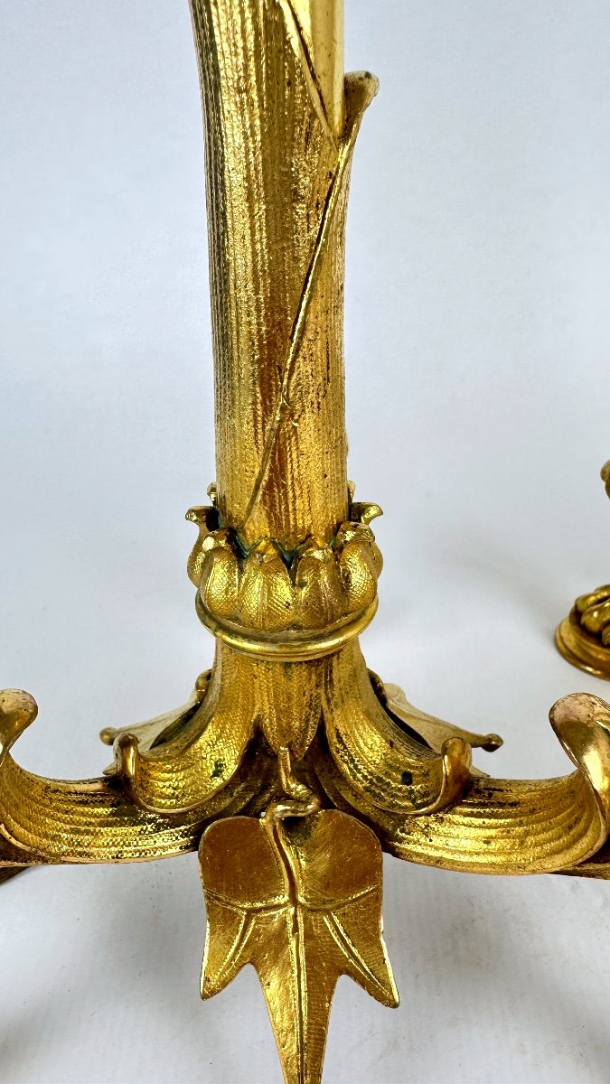 Paire de candélabres à la grue en bronze doré, modèle bambou — photo 7