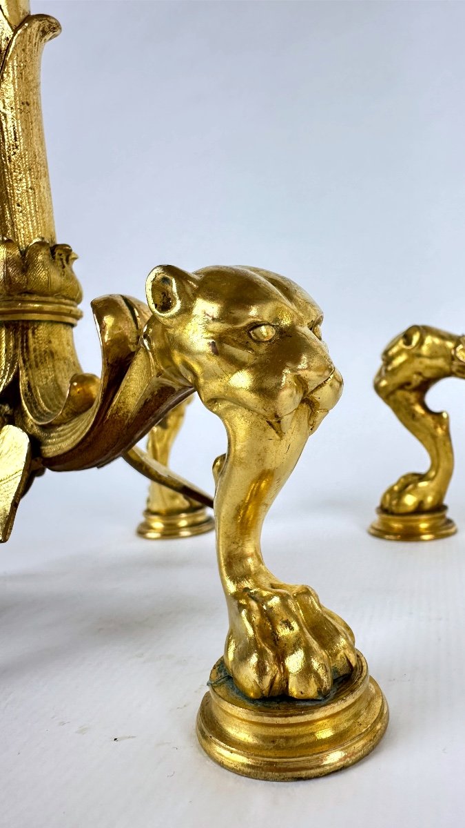 Paire de candélabres à la grue en bronze doré, modèle bambou — photo 8