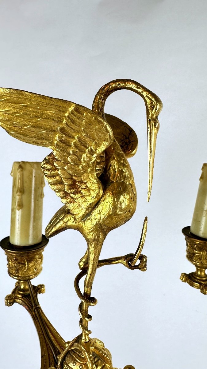 Paire de candélabres à la grue en bronze doré, modèle bambou — photo 9