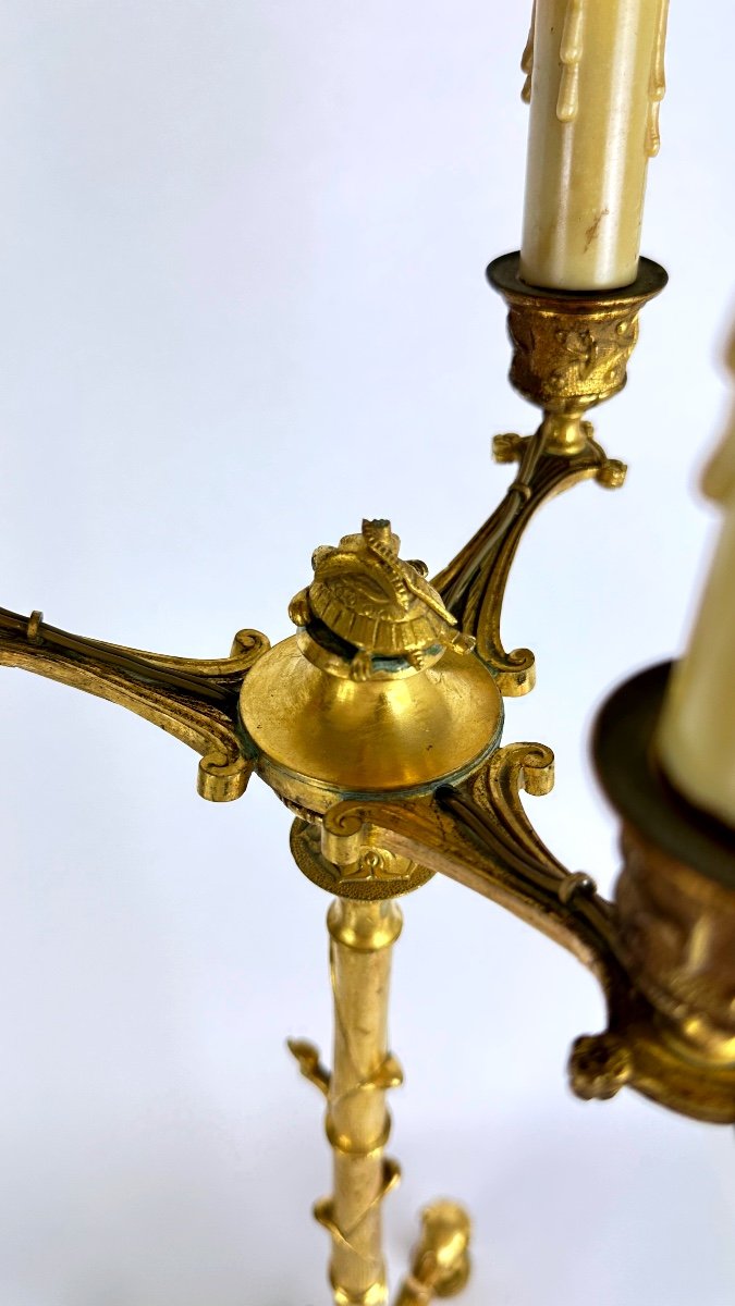 Paire de candélabres à la grue en bronze doré, modèle bambou — photo 10