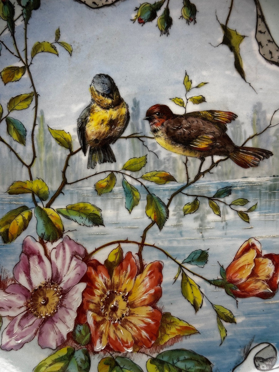 Large plat en porcelaine de Limoges, oiseaux branchés — photo 2