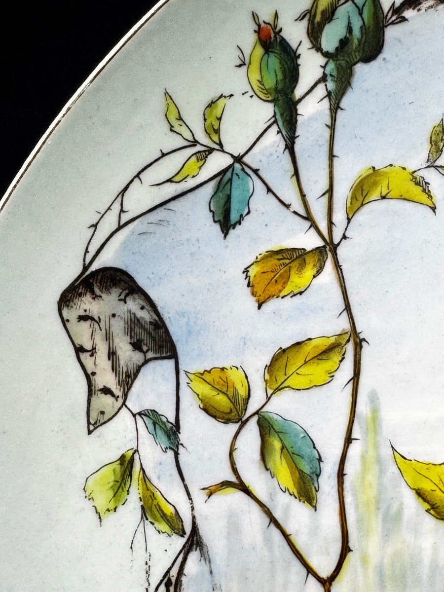 Large plat en porcelaine de Limoges, oiseaux branchés — photo 8
