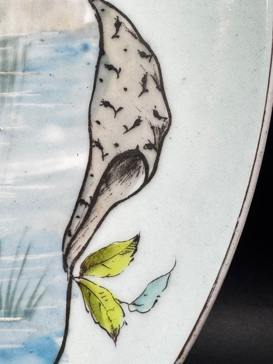 Large plat en porcelaine de Limoges, oiseaux branchés — photo 10