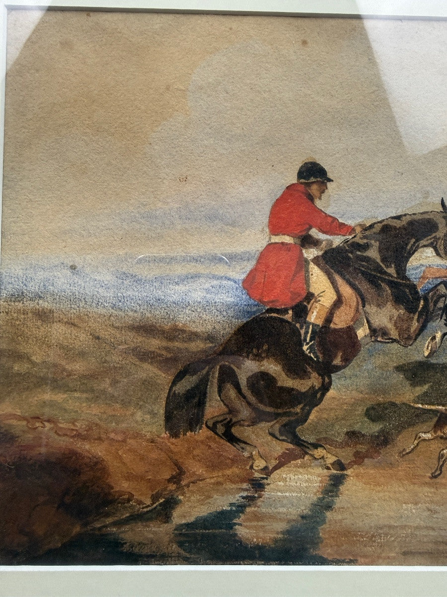 Aquarelle XIXe, scène de chasse à courre d'après Alfred de Dreux — photo 2