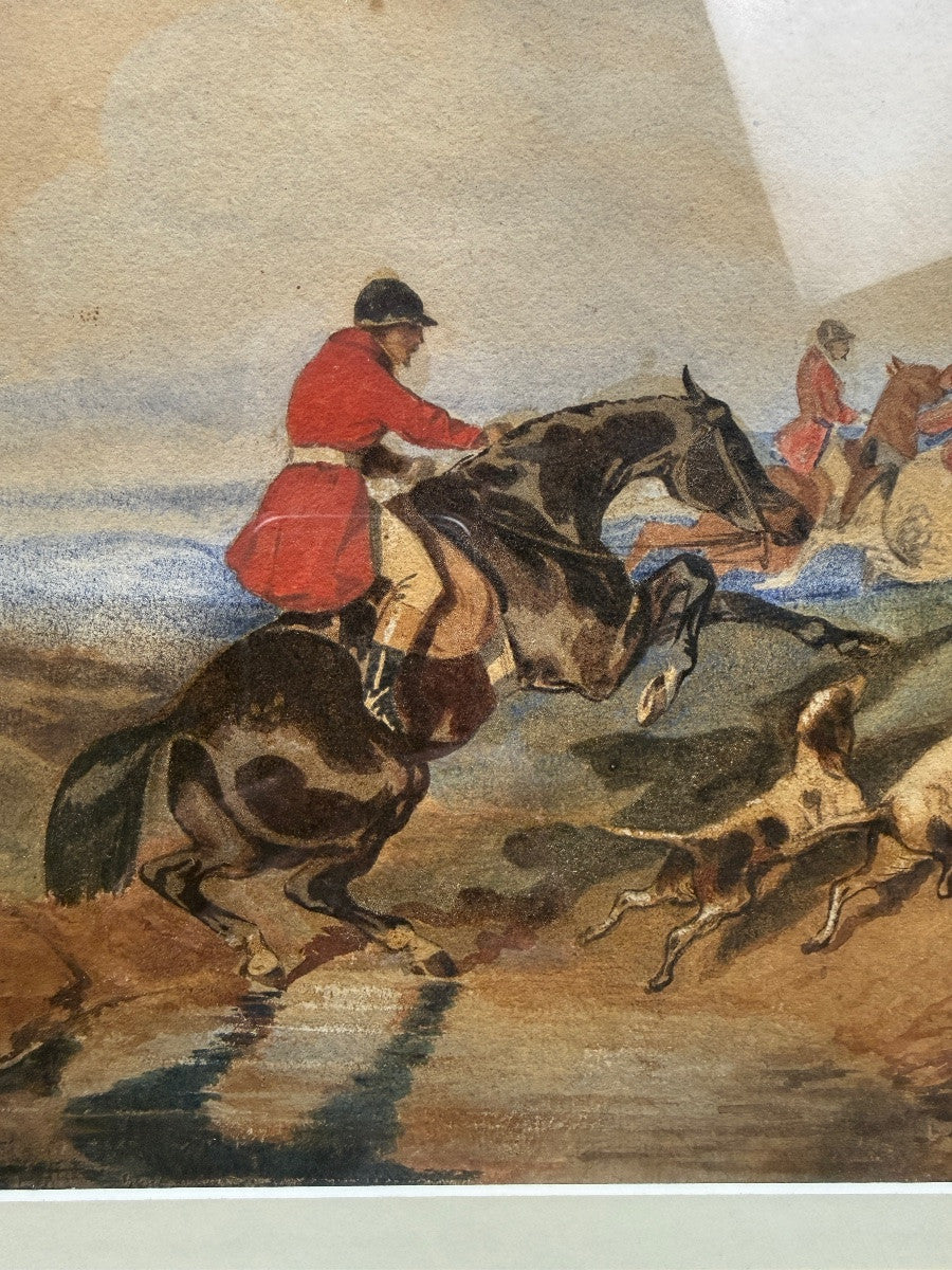 Aquarelle XIXe, scène de chasse à courre d'après Alfred de Dreux — photo 3