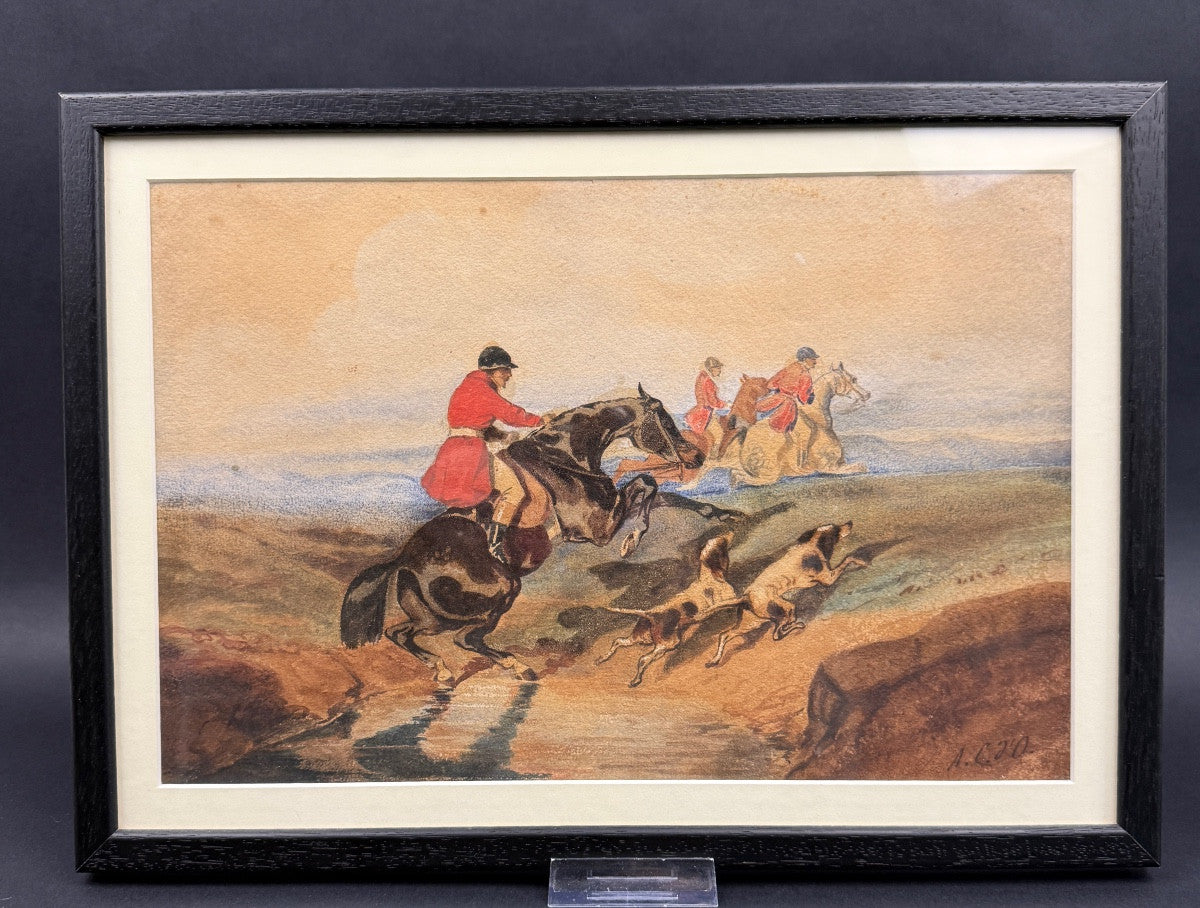 Aquarelle XIXe, scène de chasse à courre d'après Alfred de Dreux — photo 1