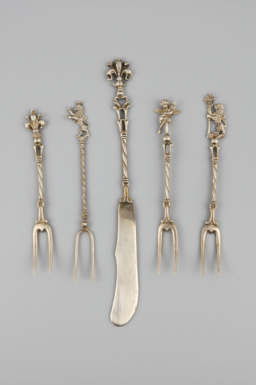 Quatre piques et un tartineur en argent 800, Italie — photo 1