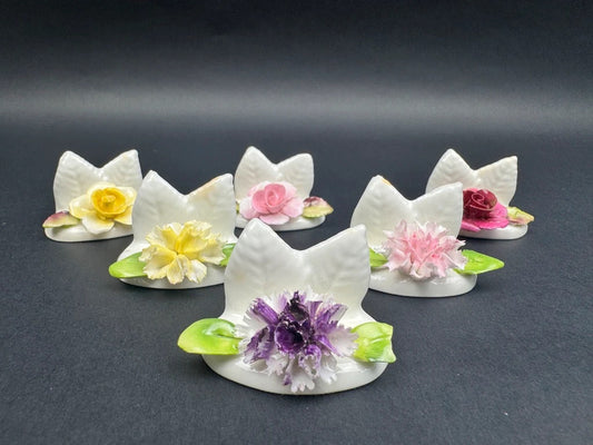 Coalport set 6 porte menus porcelaine fleurs vintage