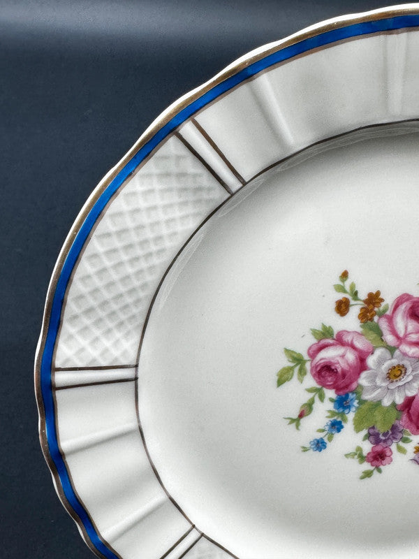 6 assiettes à dessert Bernardaud Limoges B&Co décor floral et filet bleu or