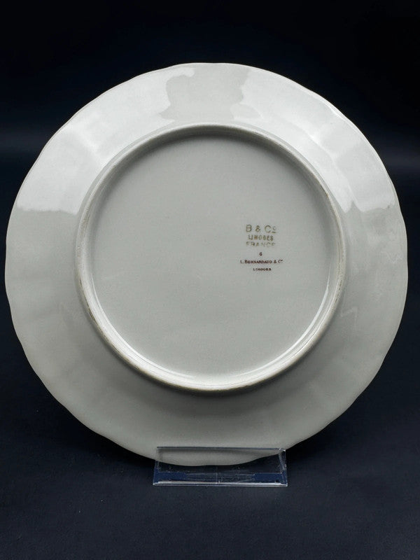 6 assiettes à dessert Bernardaud Limoges B&Co décor floral et filet bleu or