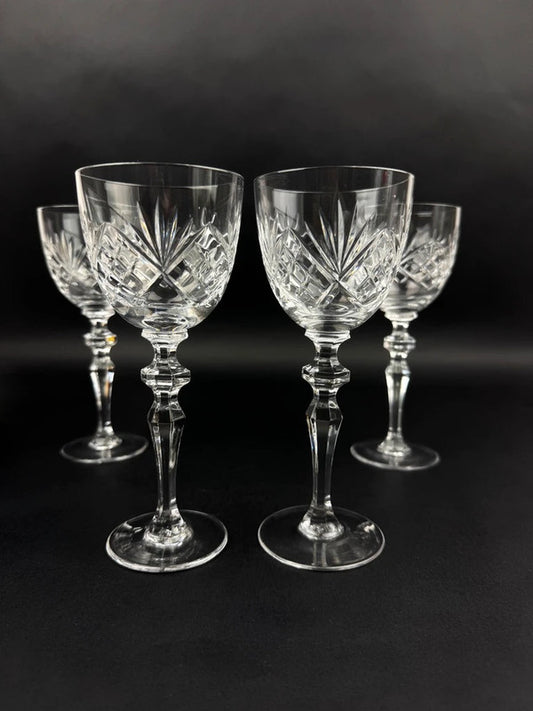 4 verres à vin en cristal taillé – Artisanat de Lorraine