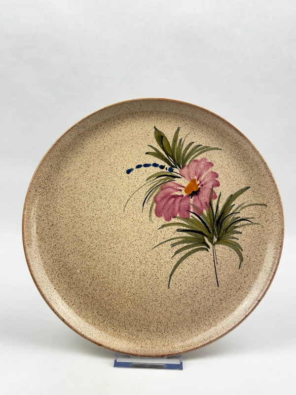 Lot 4 Assiettes Plates Vintage Grès Moucheté Fleur Rose | Diam. 25 cm