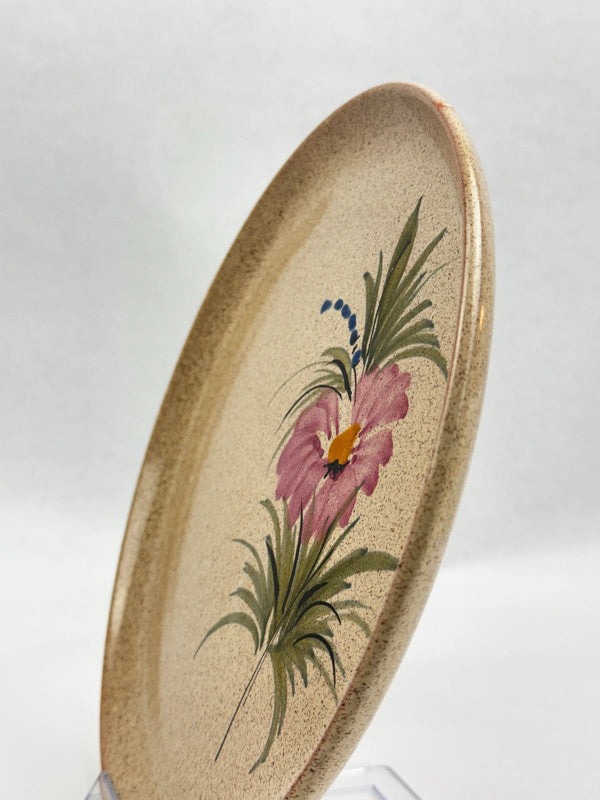 Lot 4 Assiettes Plates Vintage Grès Moucheté Fleur Rose | Diam. 25 cm