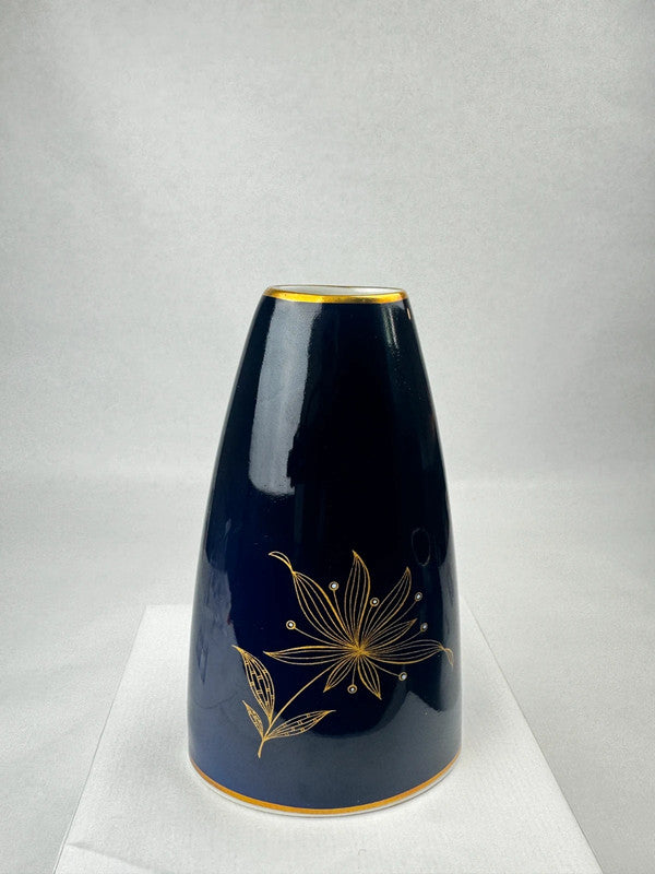 Vase Weimar Porzellan Echt Kobalt 15,5 cm | Or 24K Vintage GDR