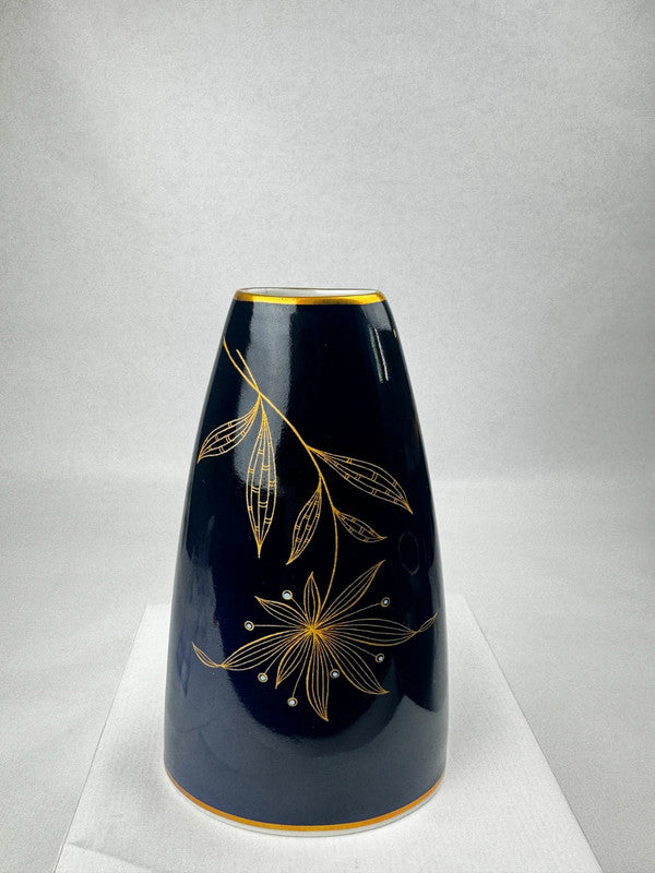 Vase Weimar Porzellan Echt Kobalt 15,5 cm | Or 24K Vintage GDR