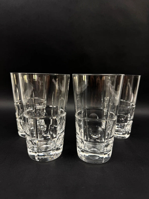 4 verres à eau en cristal de Sèvres 14,5 cm modèle taillé à facettes et pastilles