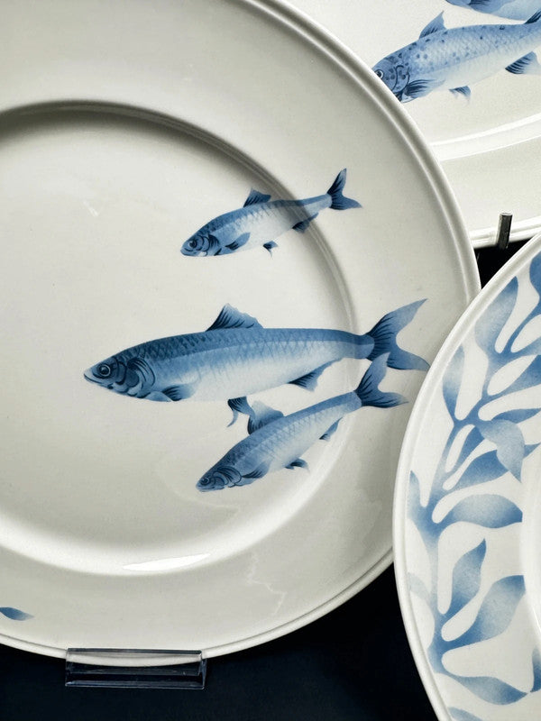 Villeroy & Boch Pescara Service porcelaine poissons bleus 6 assiettes + plat