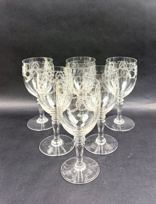 Suite de 6 verres à eau en cristal gravé - Lot 1
