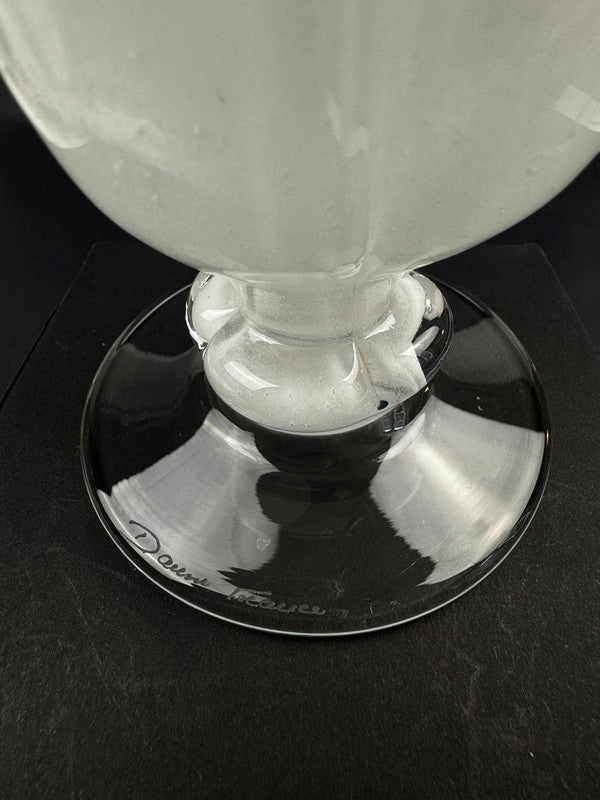 Bougeoir Daum France en cristal givré et monture métal chromé, hauteur 15 cm