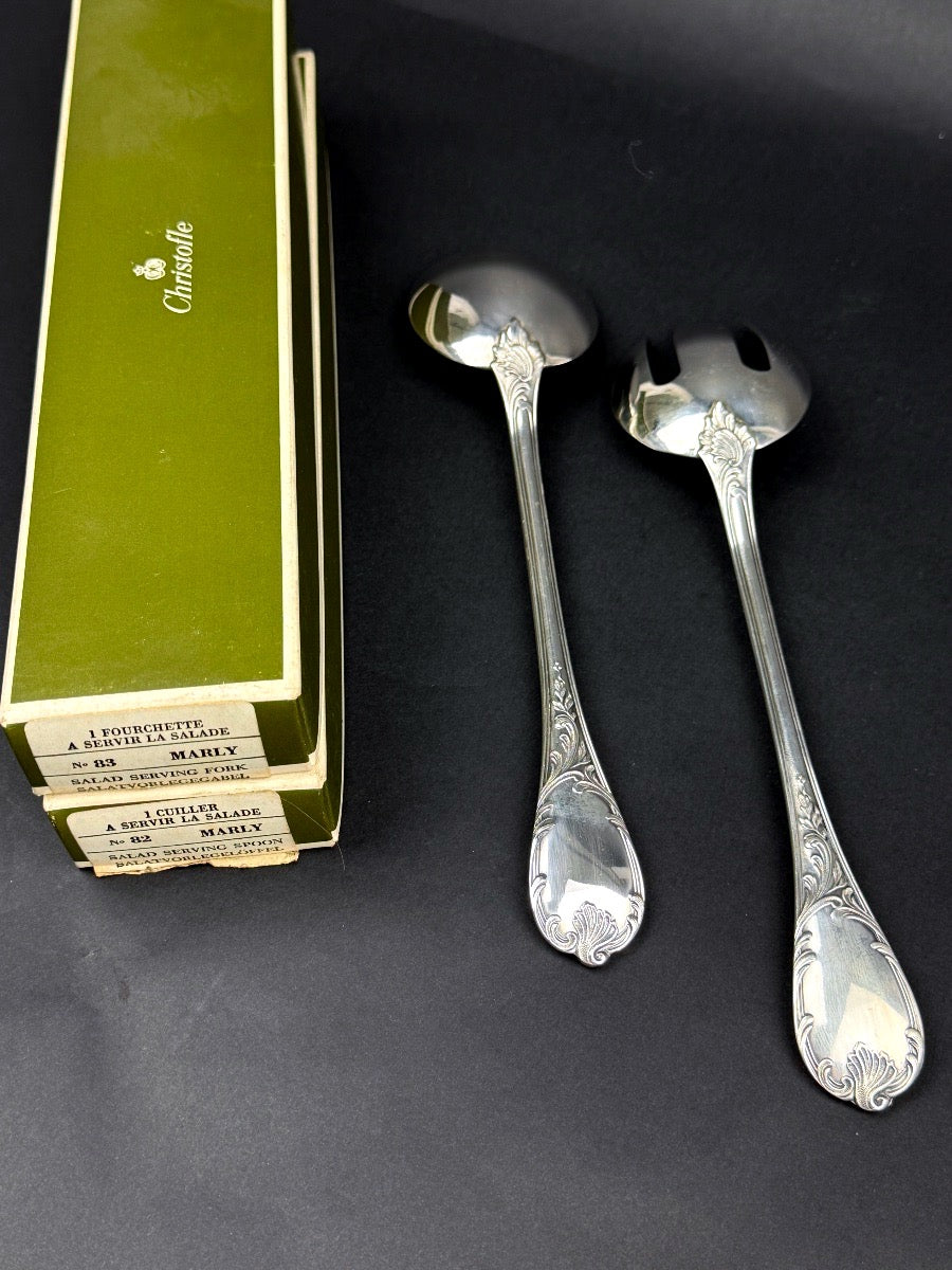 Christofle, Couvert à salade en métal argenté modèle Marly