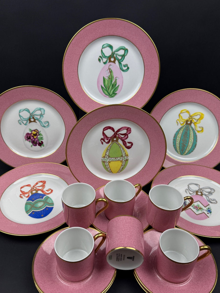 Puiforcat, suite de 6 tasses à café et 6 assiettes à dessert en porcelaine de Limoges