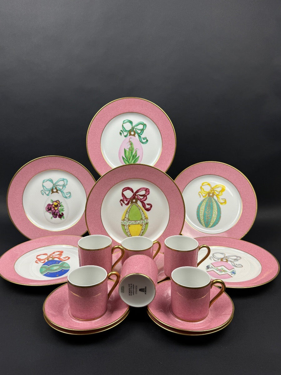 Puiforcat, suite de 6 tasses à café et 6 assiettes à dessert en porcelaine de Limoges