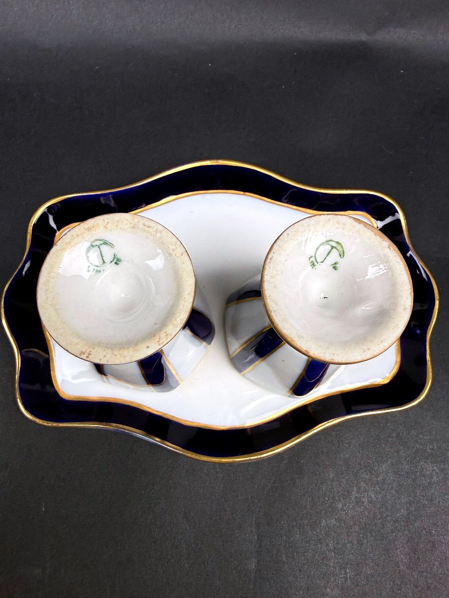 Camille Tharaud, plateau et 2 coquetiers en porcelaine de Limoges
