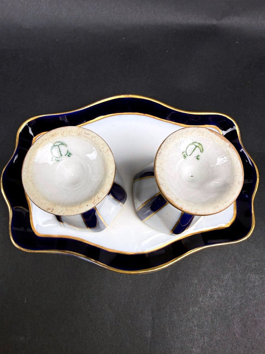 Camille Tharaud, plateau et 2 coquetiers en porcelaine de Limoges