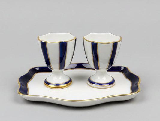 Camille Tharaud, plateau et 2 coquetiers en porcelaine de Limoges