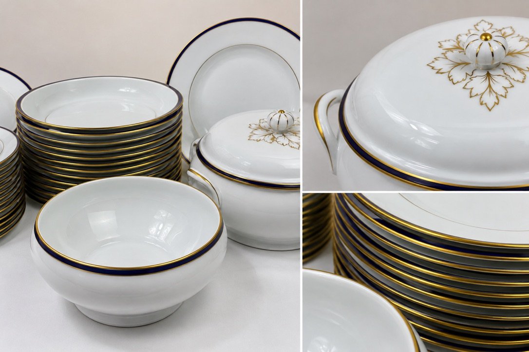 Service de table Chastagner Limoges bleu de four et or, vue 4
