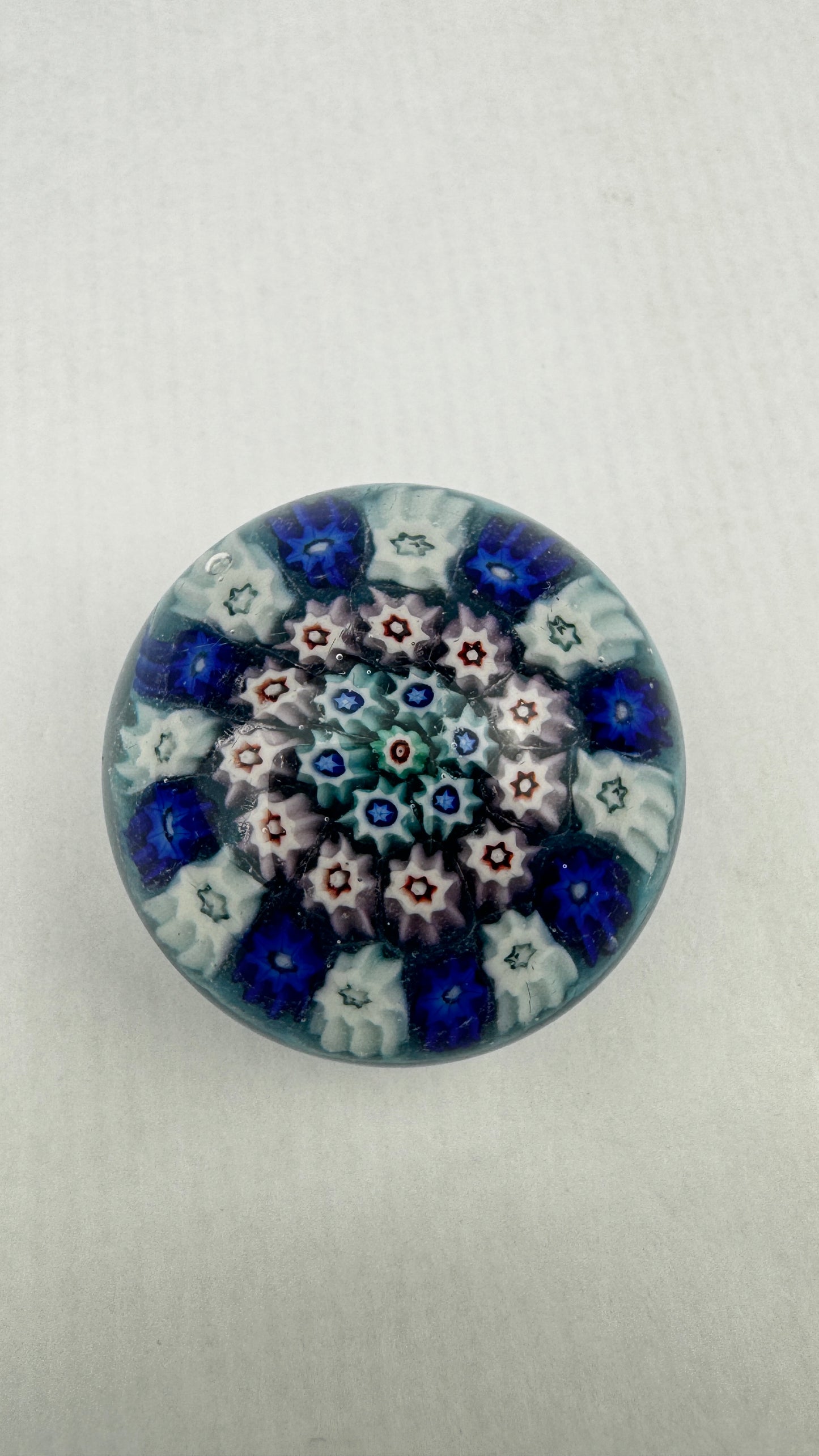 Presse papier millefiori turquoise bleu blanc XXe siecle