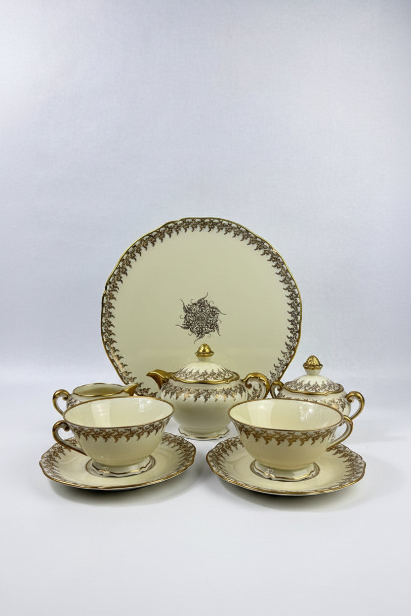 Tête-à-tête Limoges ivoire et or, service à thé vintage 8 pièces