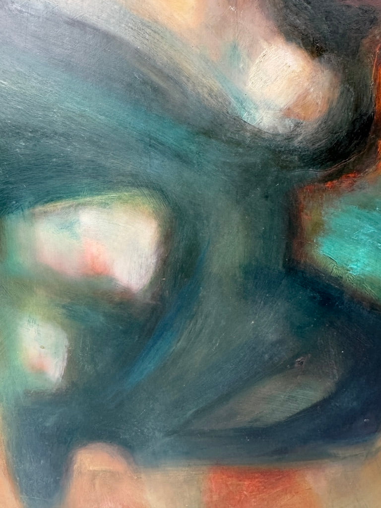 Huile sur carton – Étude stylisée Art Déco d’après l’Adam de la Chapelle Sixtine – 60 x 80 cm