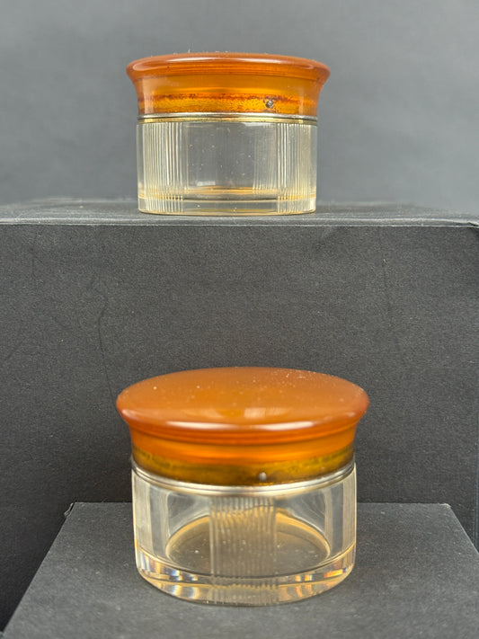 Paire de pots de toilette Art Déco en cristal, vermeil et écaille blonde