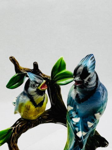 Figurine japonaise en porcelaine couple de Geais – “Blue Jay” – C.F. Co, vers 1950