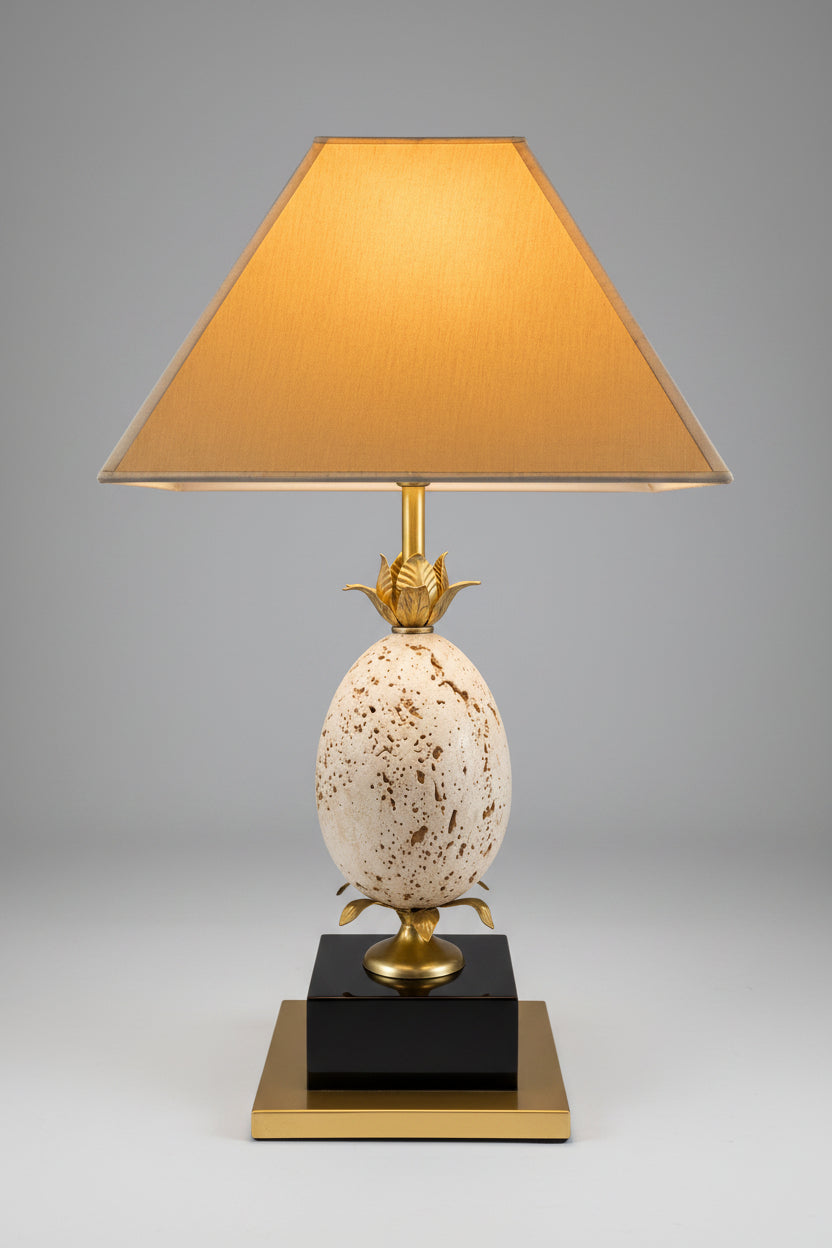Lampe oeuf d'autruche en travertin
