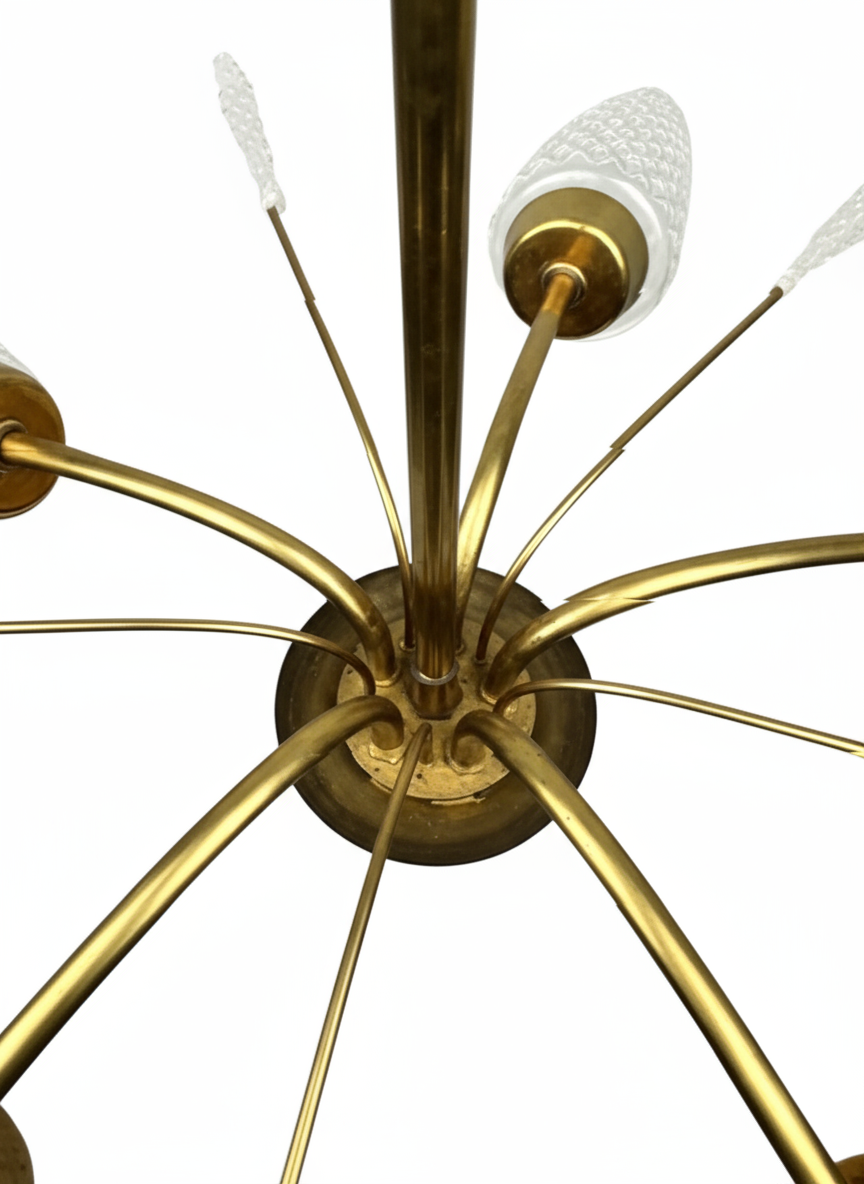 Lustre vintage en laiton et verre taillé – Italie, années 50