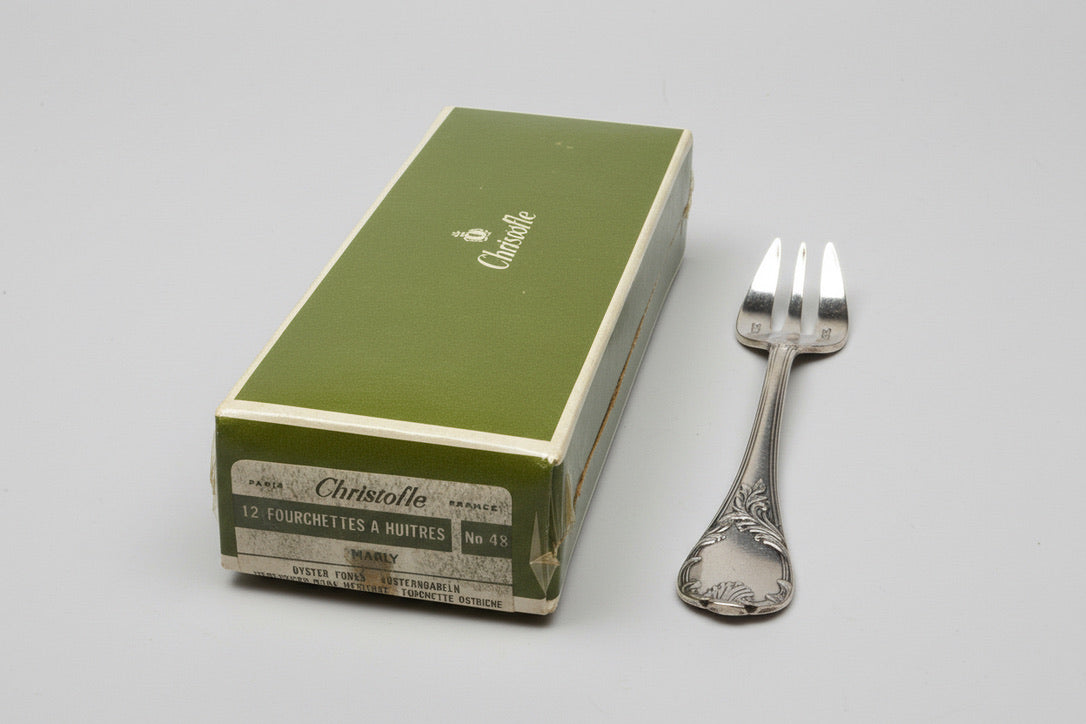 Lot de 12 fourchettes à huîtres Christofle modèle Marly – neuves sous blister scellé