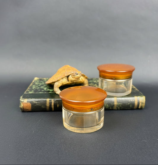 Paire de pots de toilette Art Déco en cristal, vermeil et écaille blonde