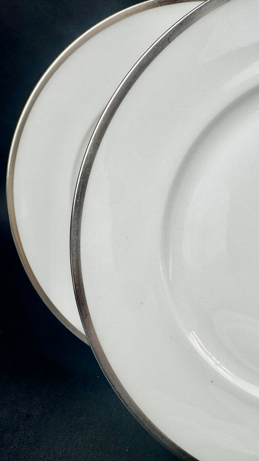 Raynaud, Fontainebleau Platine, suite de 6 assiettes à aile 22 cm