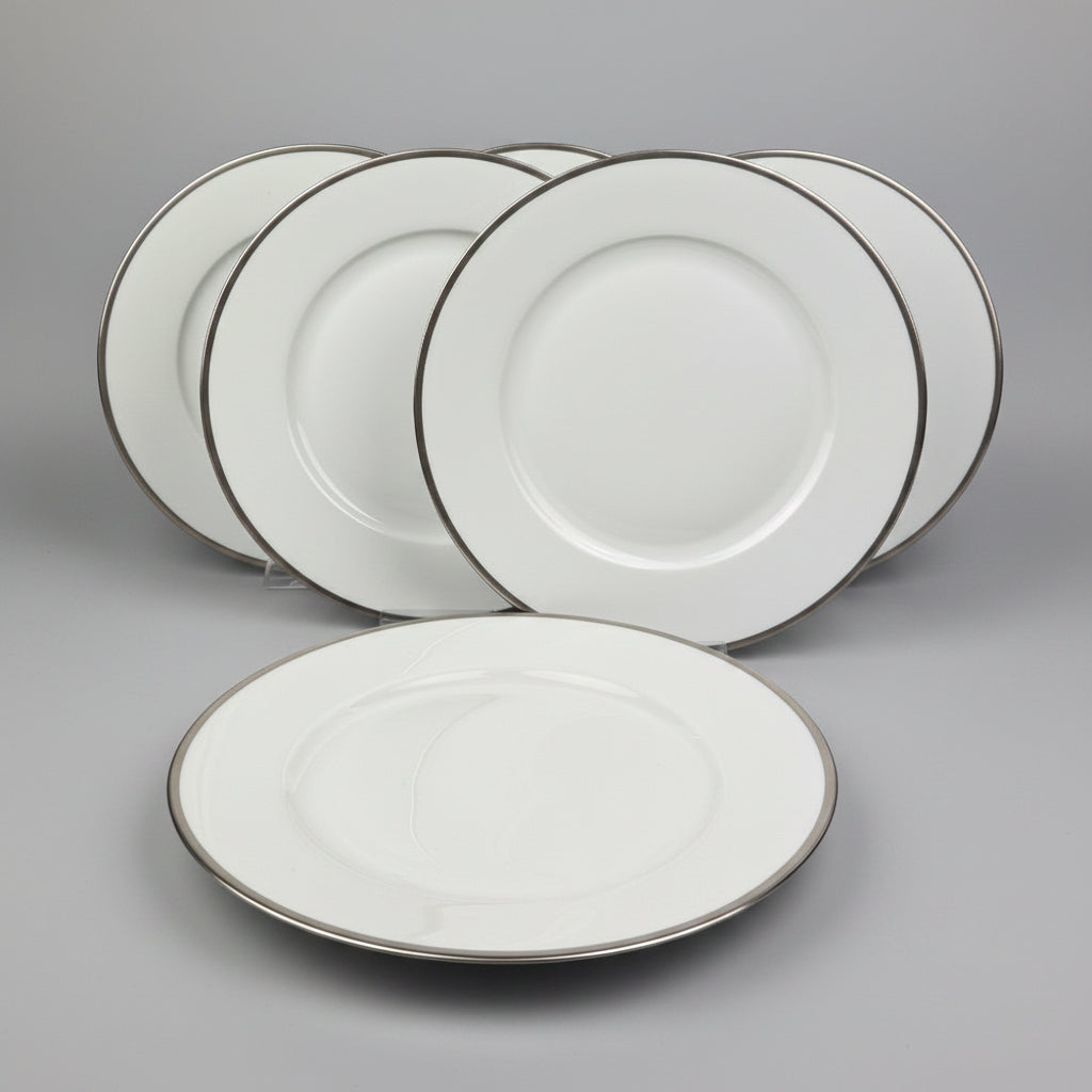 Raynaud, Fontainebleau Platine, suite de 6 assiettes à aile 25 cm