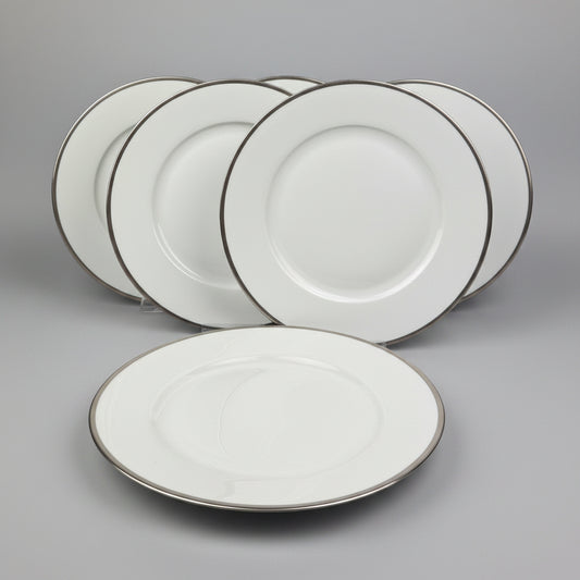 Raynaud, Fontainebleau Platine, suite de 6 assiettes à aile 25 cm