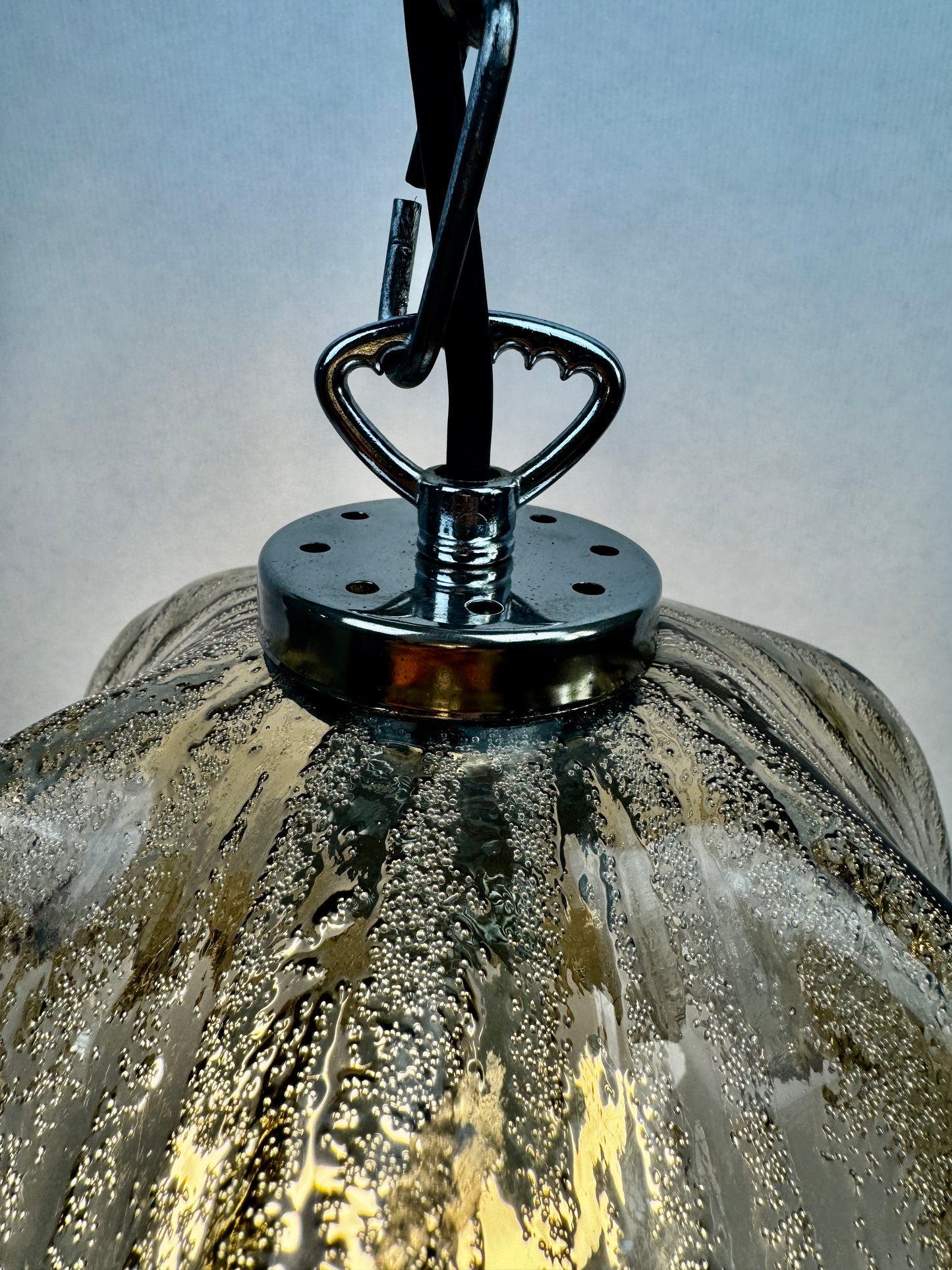 Suspension vintage Briloner Leuchten verre bullé gris fumé 1970