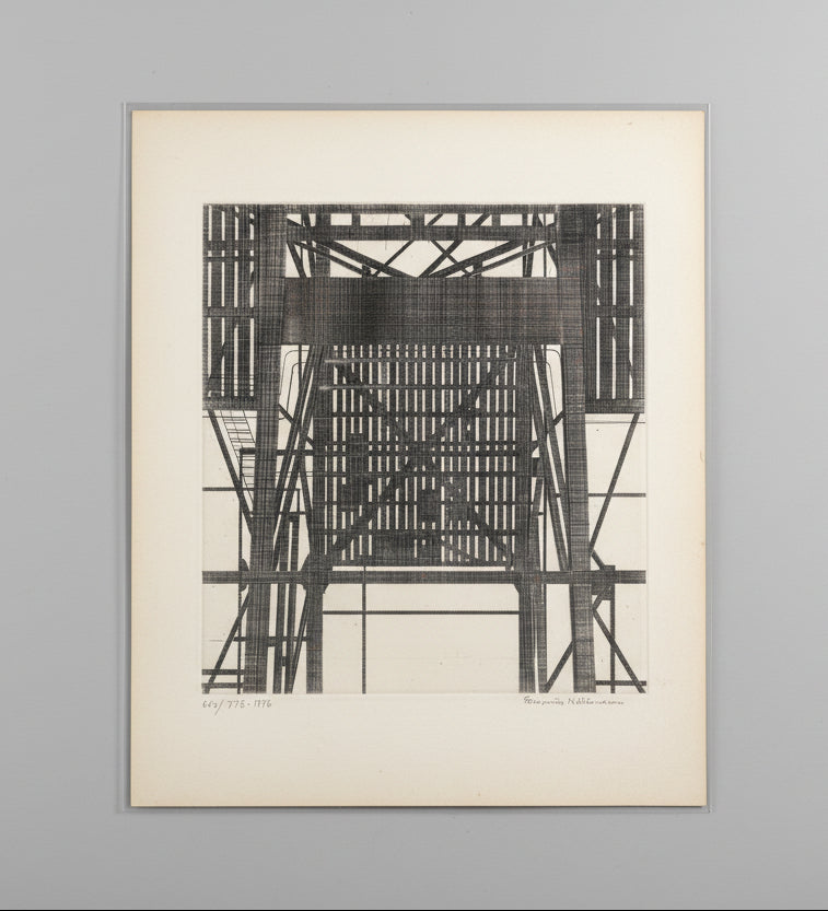 Rasmus Nellemann lithographie signee 1976 structure industrielle 37,5 x 46 cm