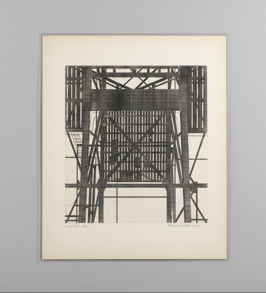 Rasmus Nellemann lithographie signee 1976 structure industrielle 37,5 x 46 cm