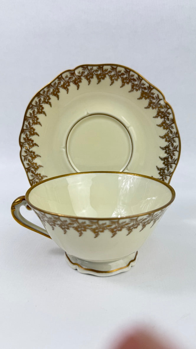Tête-à-tête Limoges ivoire et or, service à thé vintage 8 pièces