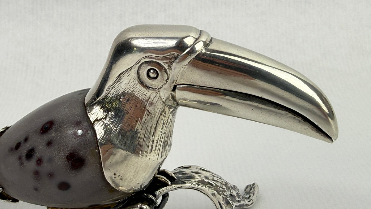 Toucan décoratif en argent sterling 925 et pierre naturelle – 10 cm