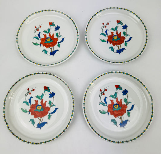 4 coupelles Porcelaine de Paris décor Pavot fleurs rouges et bleues